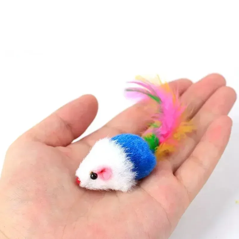 Furry Feather Cat  Mice Rattle Small Mouse Interactive Play Teeth Grinding Toys Plush Pet Kitten Chewing Vocal Toy