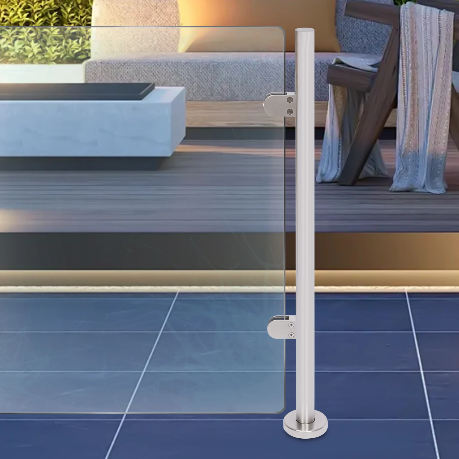 

Silver Balustrade Railing Post Glazing Pole Handrail Stainless Steel High Glass