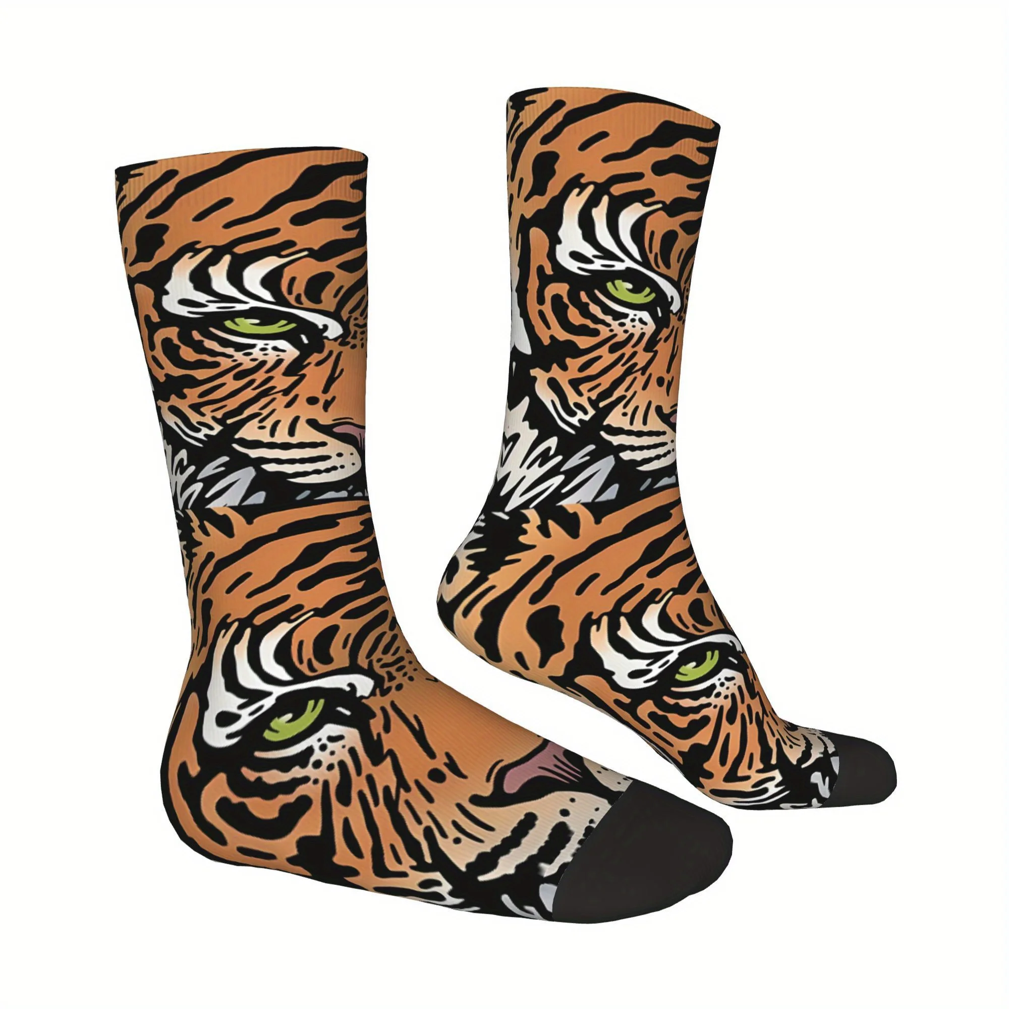 スマトラの虎柄ソックス カジュアル グリーンアイズ ブラックストライプデザイン 春夏秋冬のカジュアルウェアに最適
