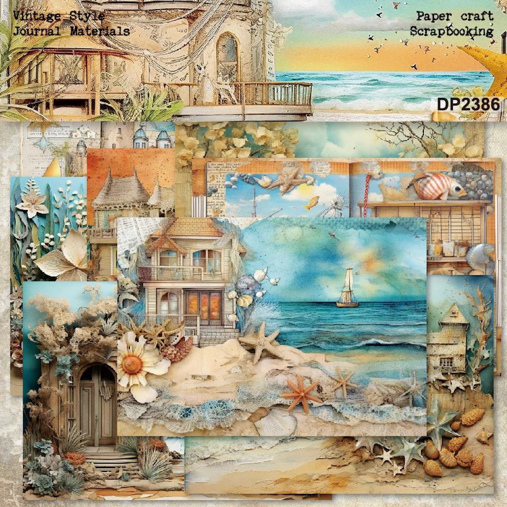 KSCRAFT 8sheets Sea A5 Paper Pack for DIY Junk Journal Planner Mixed Media Craft