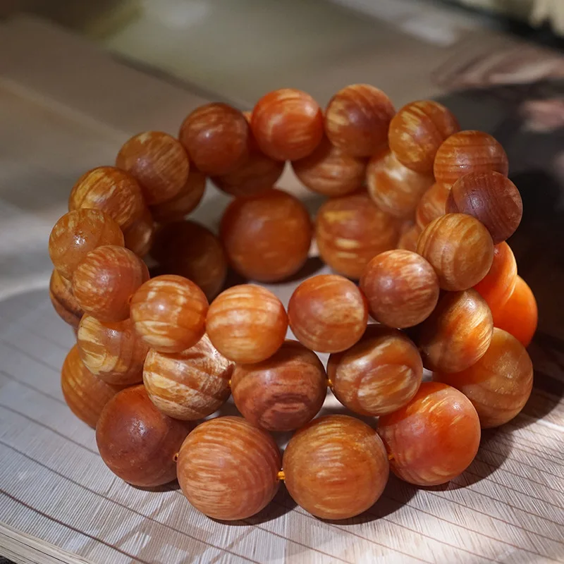 Translucent Blood Dragon Wood Bracelet Amber Wood Beads 20MM Oil Saturated Pine Resin Worry Beads Men Women Hand Jewelry Gift
