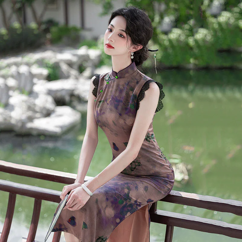 

Purple Sleeveless Chinese Style New Long Cheongsam Improved Young Style 2025 Women's Retro Slim Old Shanghai Qipao