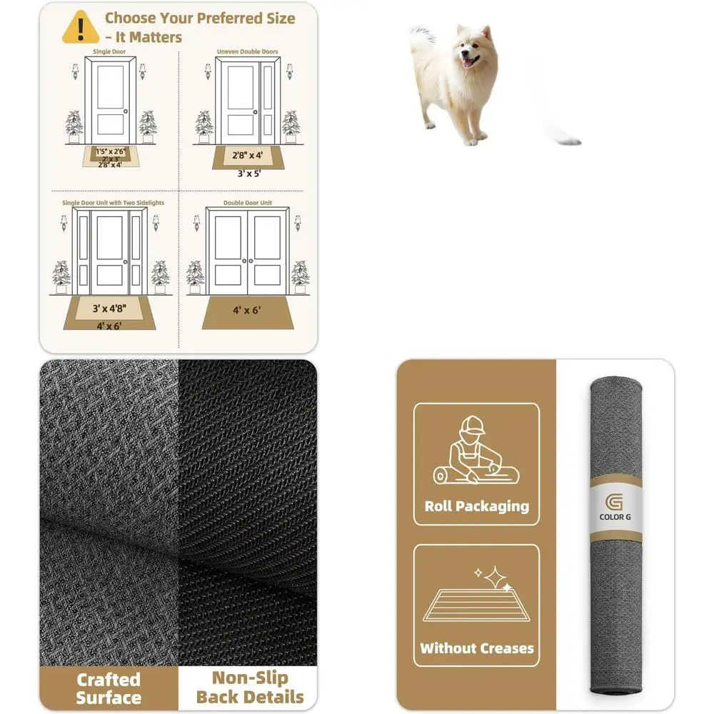 

Серый тонкий внутренний дверной коврик 32x48 с нескользящей резиновой подложкой и грязеотталкиванием для прихожей