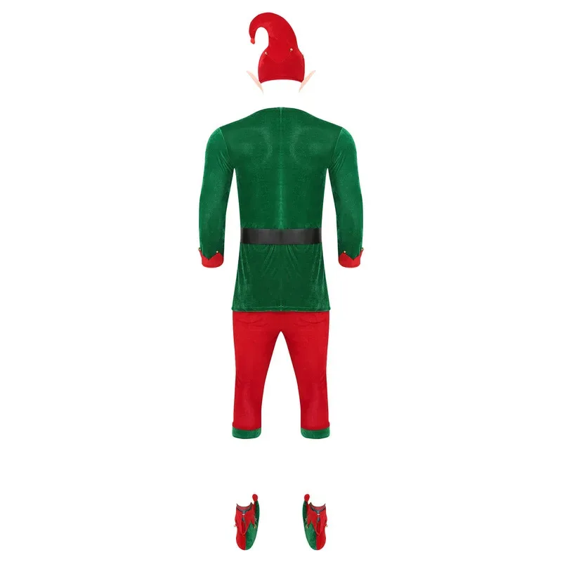 Sky01 Mannen Kerst Elf Kostuum Set Santas Helper Kostuum Lange Mouw Top met Broek Hoed Elf Oren Schoenen Riem En Kousen Sd01$