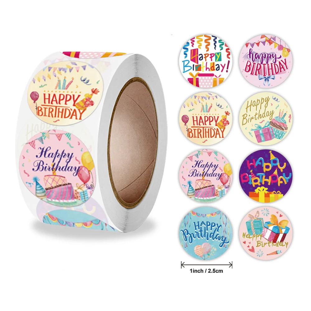 50-500pcs Happy Birthday Stickers Gift Packaging Sealing Label DIY Party Decoration Self-adhestive Handmade Stationery Sticker