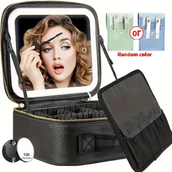 Cestovní taška na make-up s LED osvětleným zrcadlem a nastavitelným jasem, přenosná make-up taška 10 nejlepší prodej LED pouzdro na make-up - №9