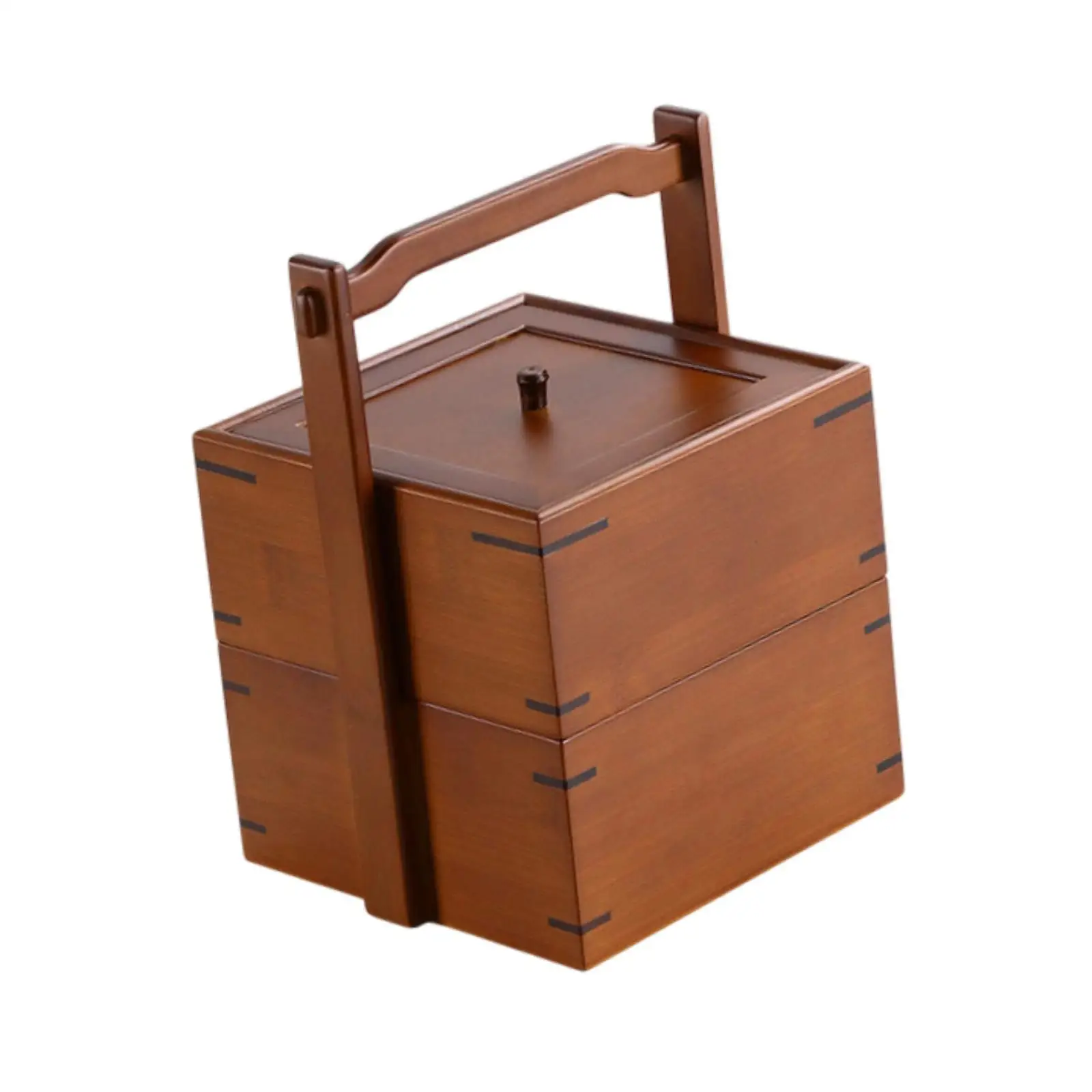 Bamboo Food Storage Box with Handle, Multipurpose Bamboo Basket, Picnic Basket, Gift Packing Basket for Bread Mooncake Pastry