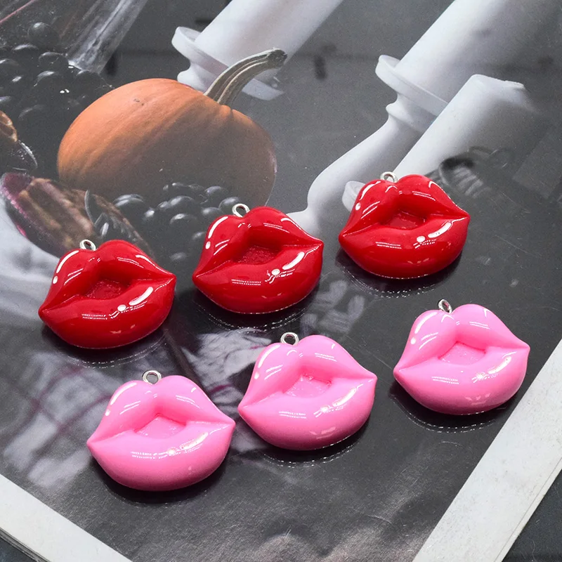 10pcs Sexy Plump Big Red Lip Resin Charms Pink Kiss Women Earring Keychain Pendant Accessory Diy Funny Jewelry Make