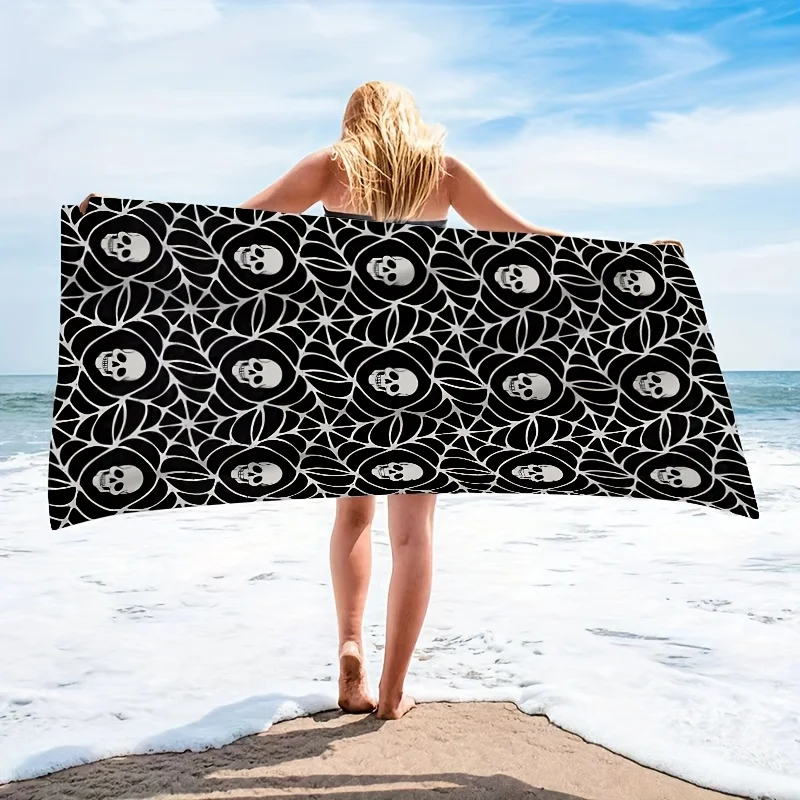 

Microfiber Beach Towel 2D Flat Printed Gothic Skull Pattern Sand Free Quick Dry Bath Towel For Summer Holiday Travel Pool Spa