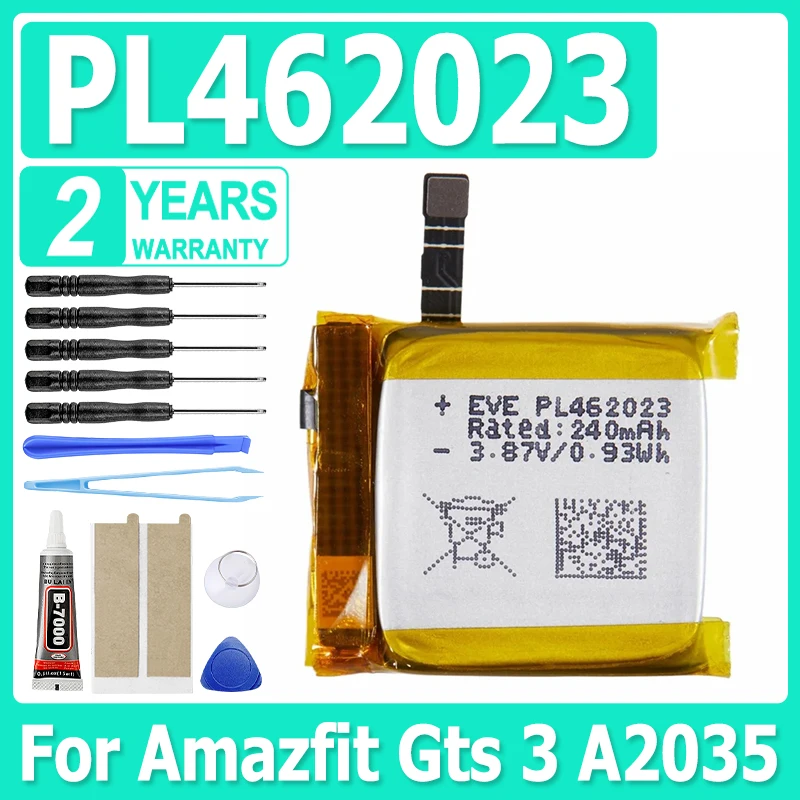 240mAh PL462023 Polymer Li-Ion Battery For Amazfit Gts 3 A2035 Smart Sports Watch Bateria + Tools