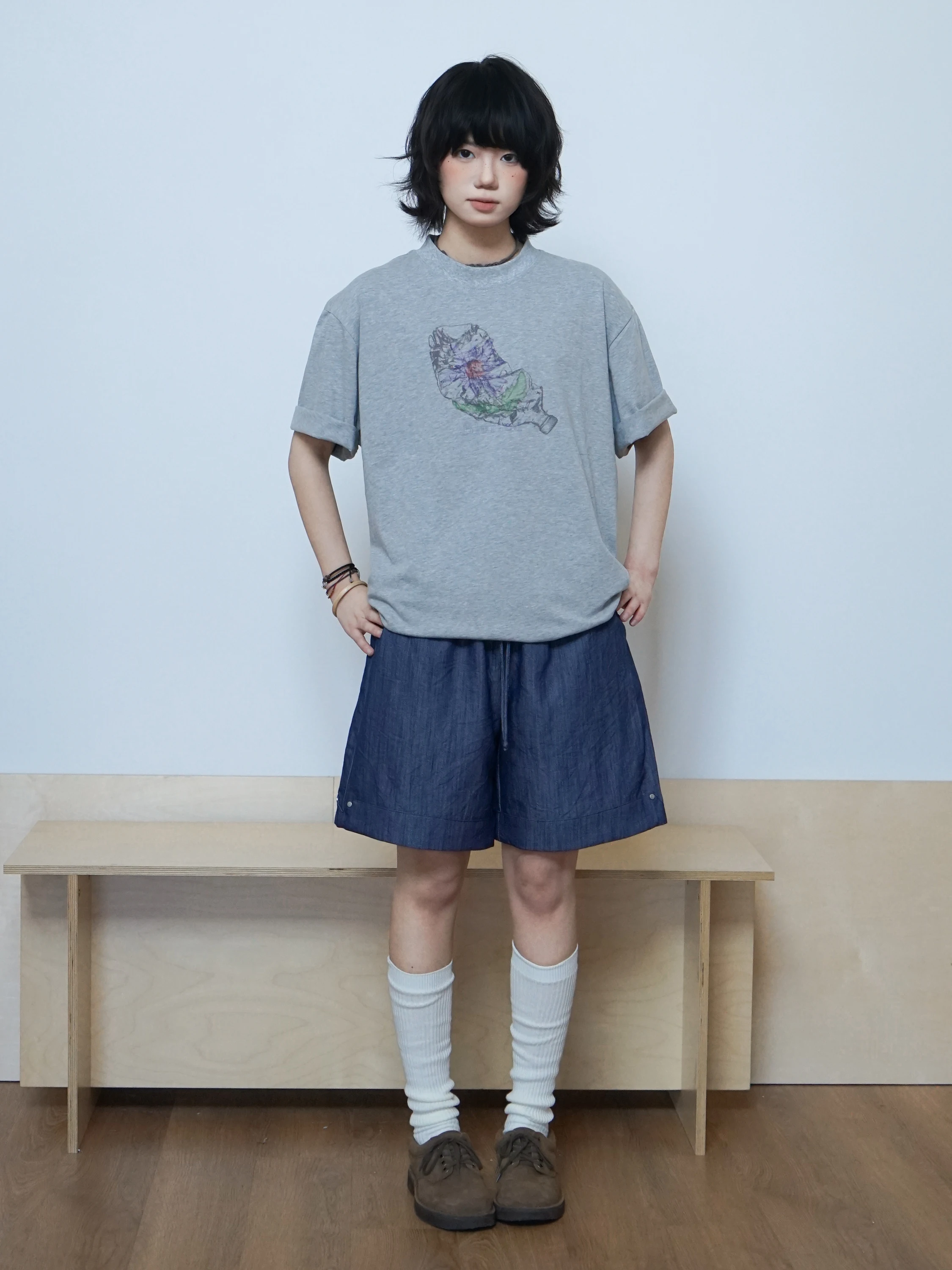 Loose Fit Blue Soft Denim Men's Casual Shorts Elastic Waist Holiday Style Casual Wear Comfortable Breathable Cotton Blend