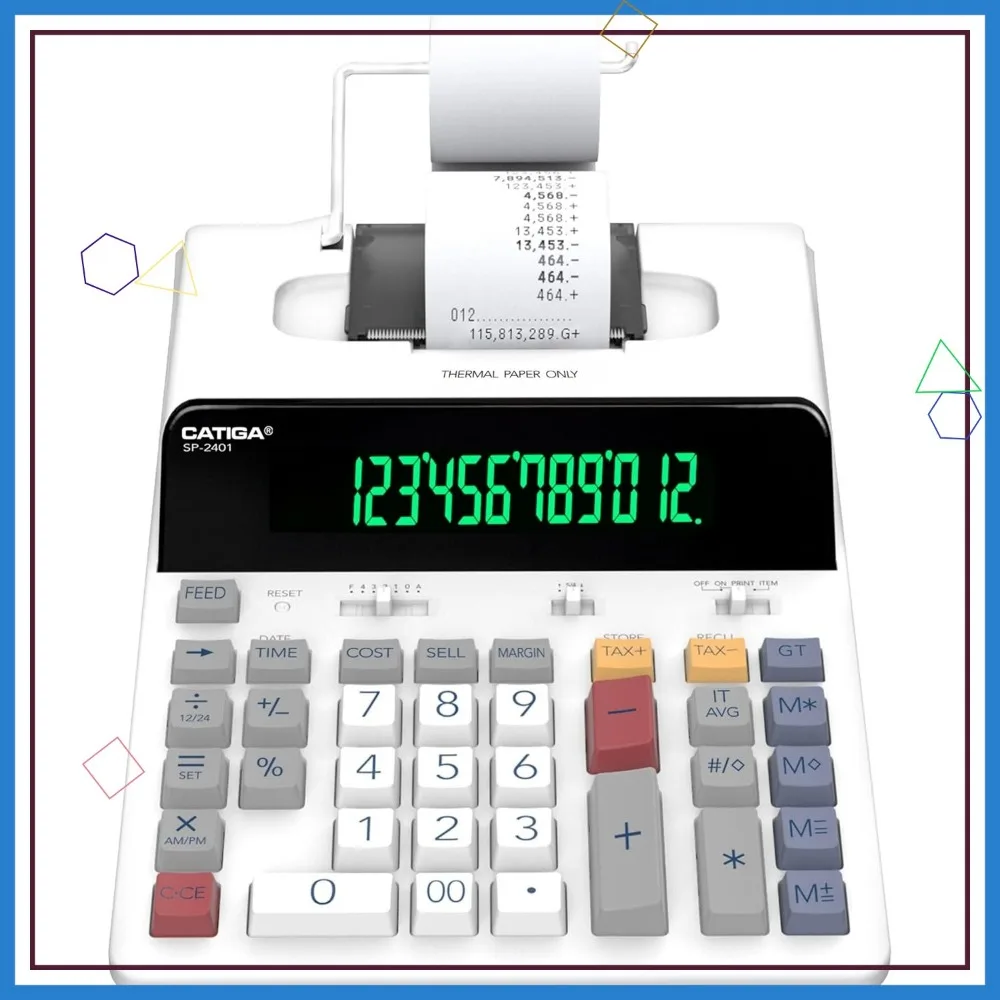 

12-значный калькулятор для термопечати с выходной лентой, быстрая и тихая работа, большой дисплей для налога и времени