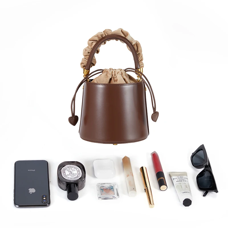 2023 New Mini Bucket Bag Genuine Leather Luxury Designer Handbag Fashion Shoulder Messenger Bag Drawstring Women\'s Bag