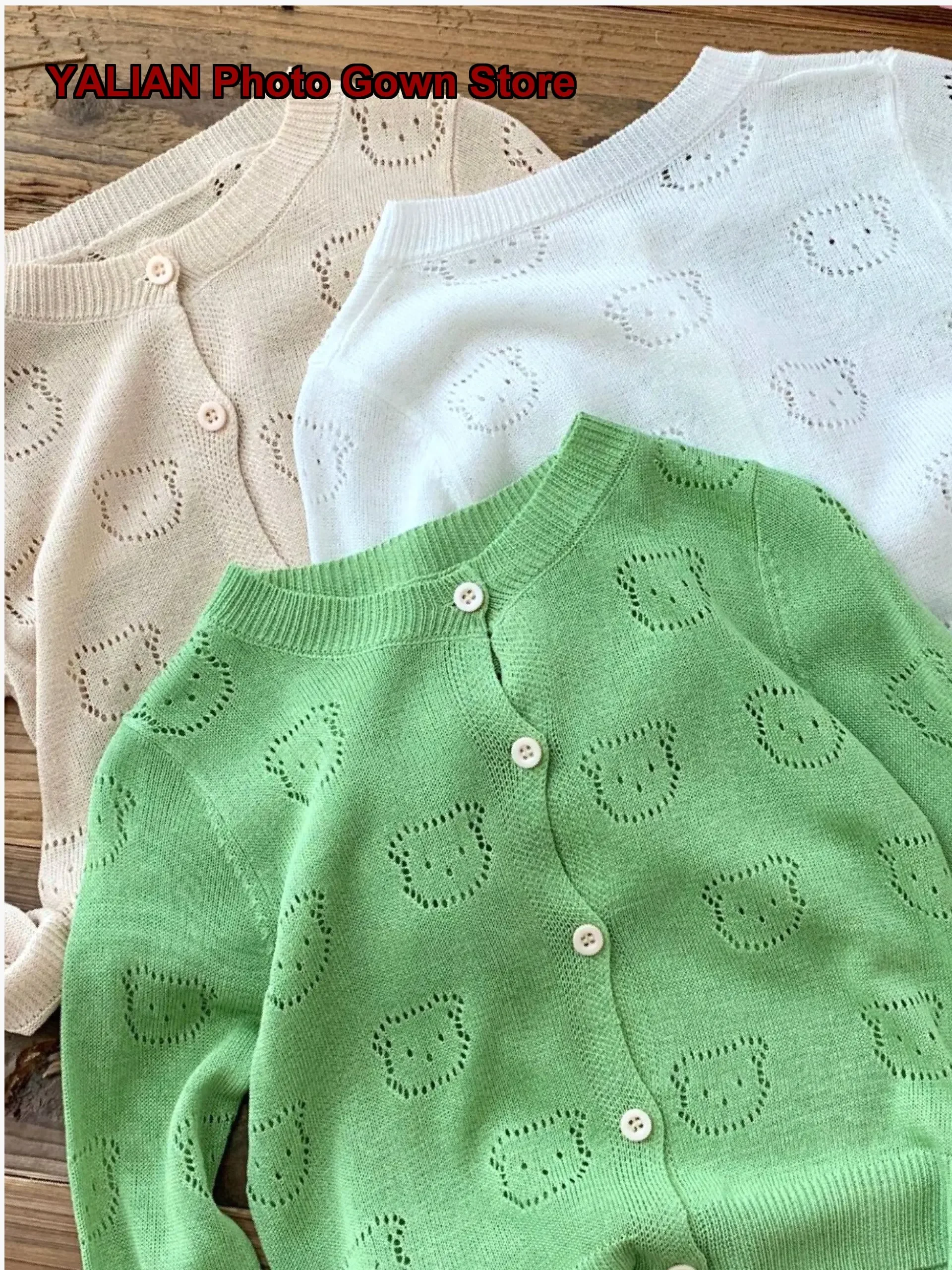 Girls Thin Knit Cardigan Kids Spring Summer Simple Bear Pattern Sun-Protection Outerwear