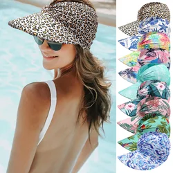 Women's Printed Sun Hat Sun Protection UV Protection Large Brim Face Blocking Outdoor Beach Leopard Print Swimming Empty Top Hat