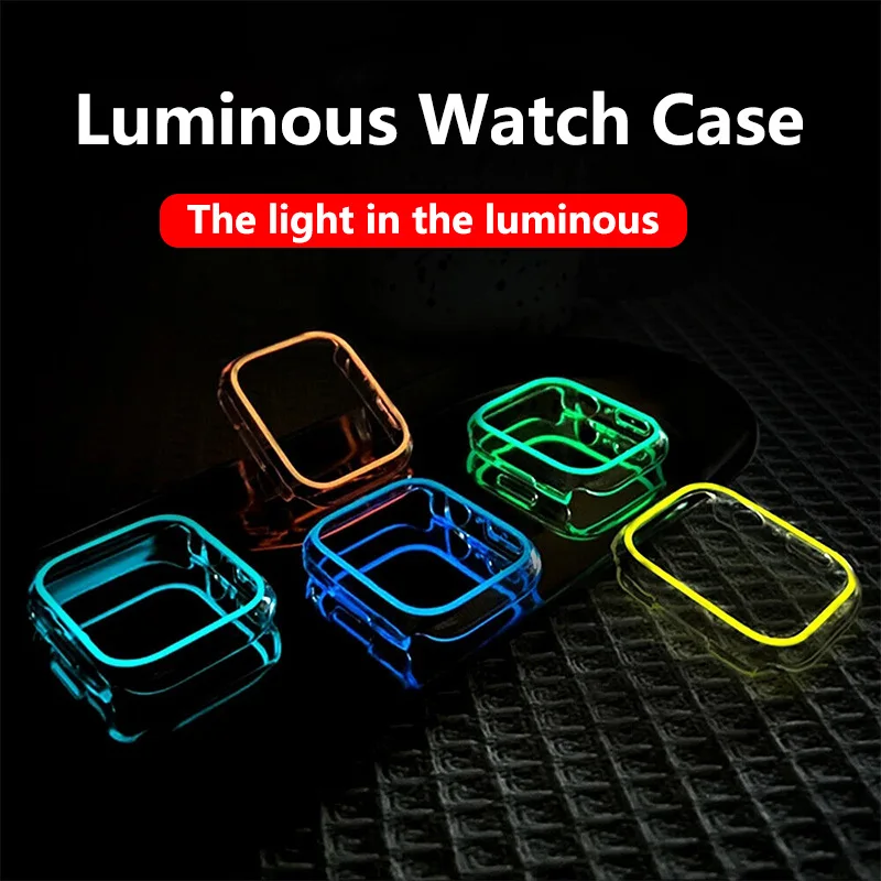 Luminous Cover for Apple Watch Case 42mm 46mm 49mm 45mm 44mm 40 41mm Hard PC Protective Cover for iWatch Ultra 10 9 8 7 6 5 se 4