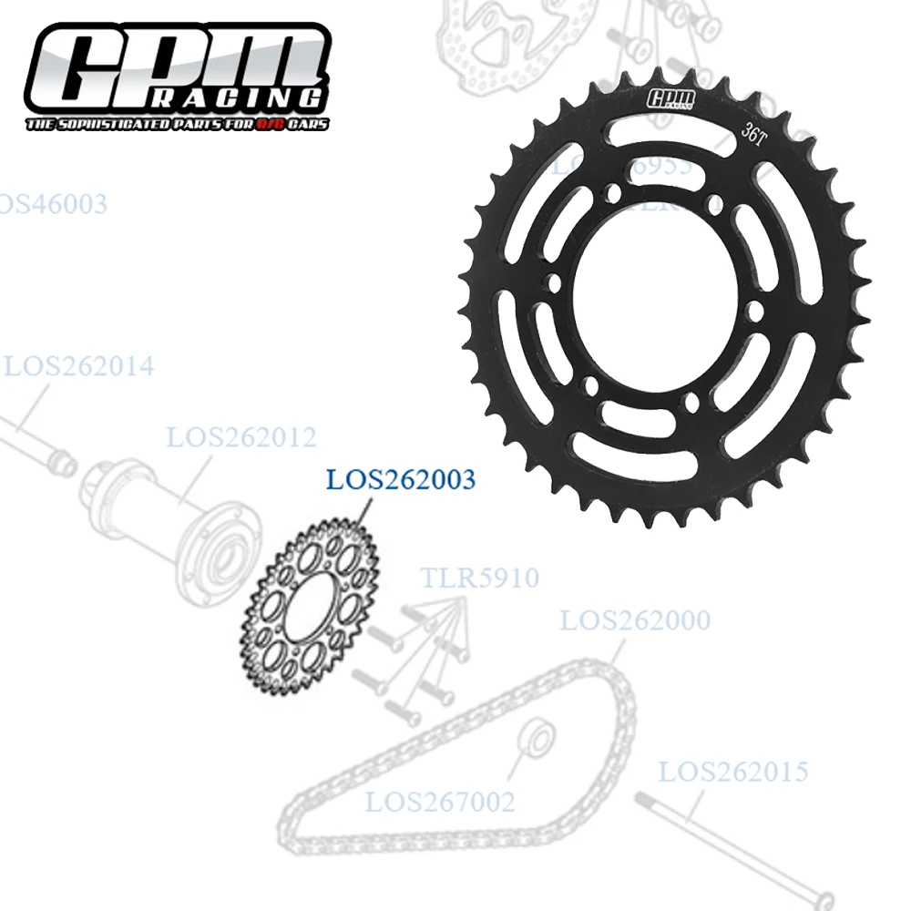 GPM for LOSI 1/4 PROMOTO-MX PROMOTO-SM FXR MOTORCYCLE RC Car Upgrade Accessories Metal Steel Hub Chain Sprocket LOS262003
