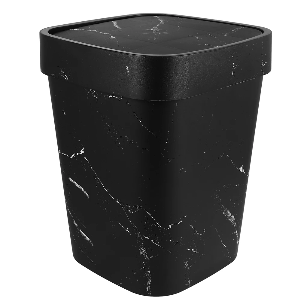 

Marble Trash Can White Plastic Food Waste Bin Kitchen Office Bathroom Garbage Can Waste Basket Bedroom Square Container Storage