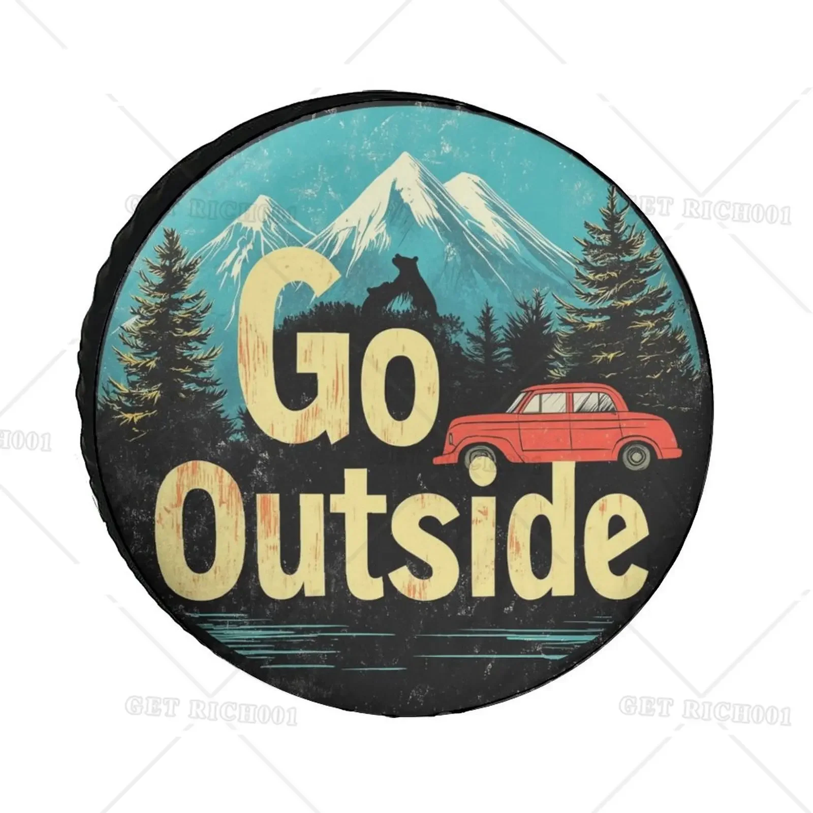 1pc Go Outside Vintage Design Polyester Off-Road RV Spare Tire Cover, Universal Fit for Outdoor Travel Vehicle Wheel Protection