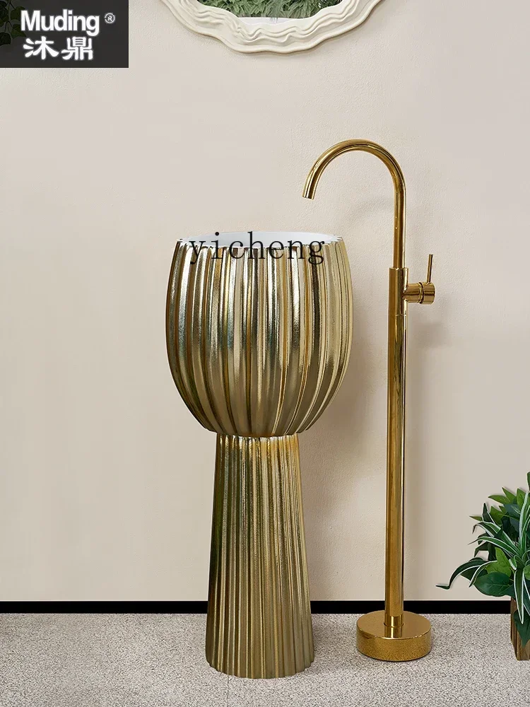 LYY  Integrated Pedestal Basin Outdoor Courtyard Wash Basin Golden Hotel Upscale Club Beauty Salon Washbasin