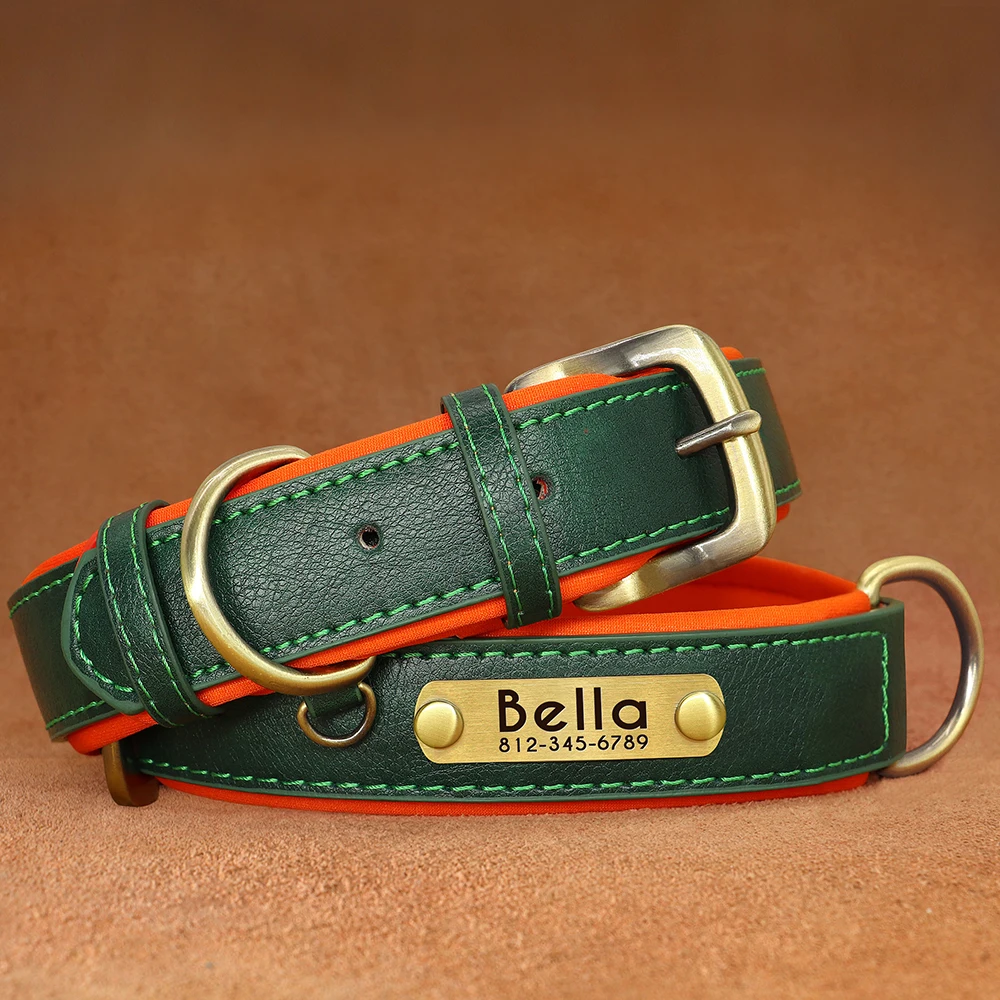 Custom Dog Collars PU Leather Personalized Pet ID Collars Free Engraved Nameplate Tag Adjustable For Small Medium Large Dogs