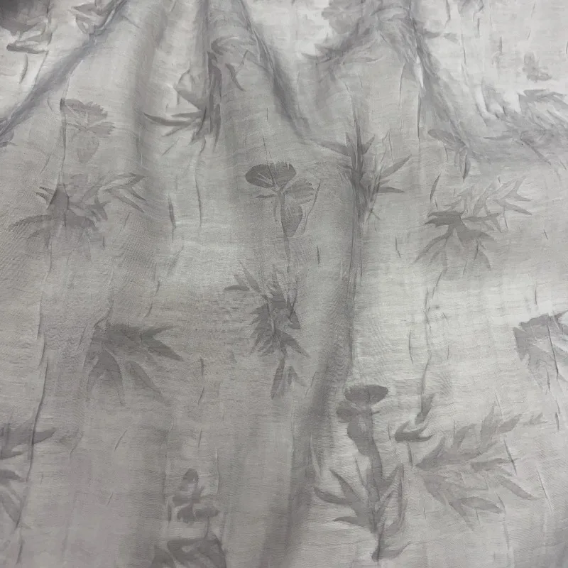 Grey Semi Sheer Flocked Bamboo Leaf Crinkled Organza Fabric Lightweight Slightly Structured for Shirt Tulle Skirt DIY Sewing