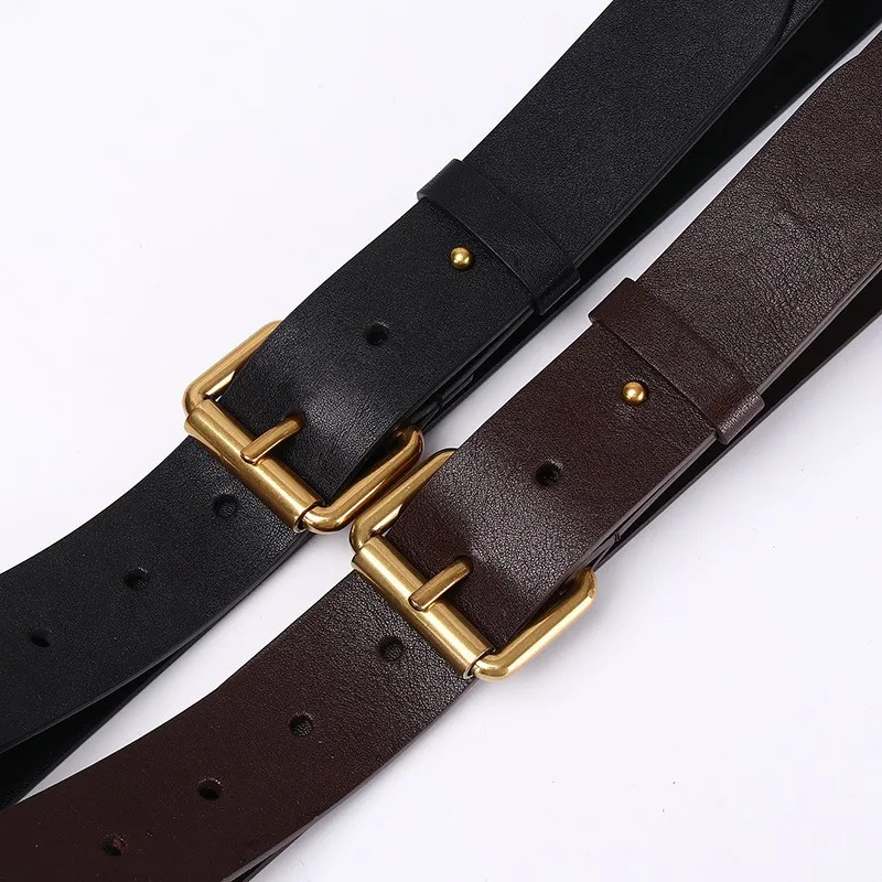 34CM wide simple and fashionable belt women's leather top layer pin