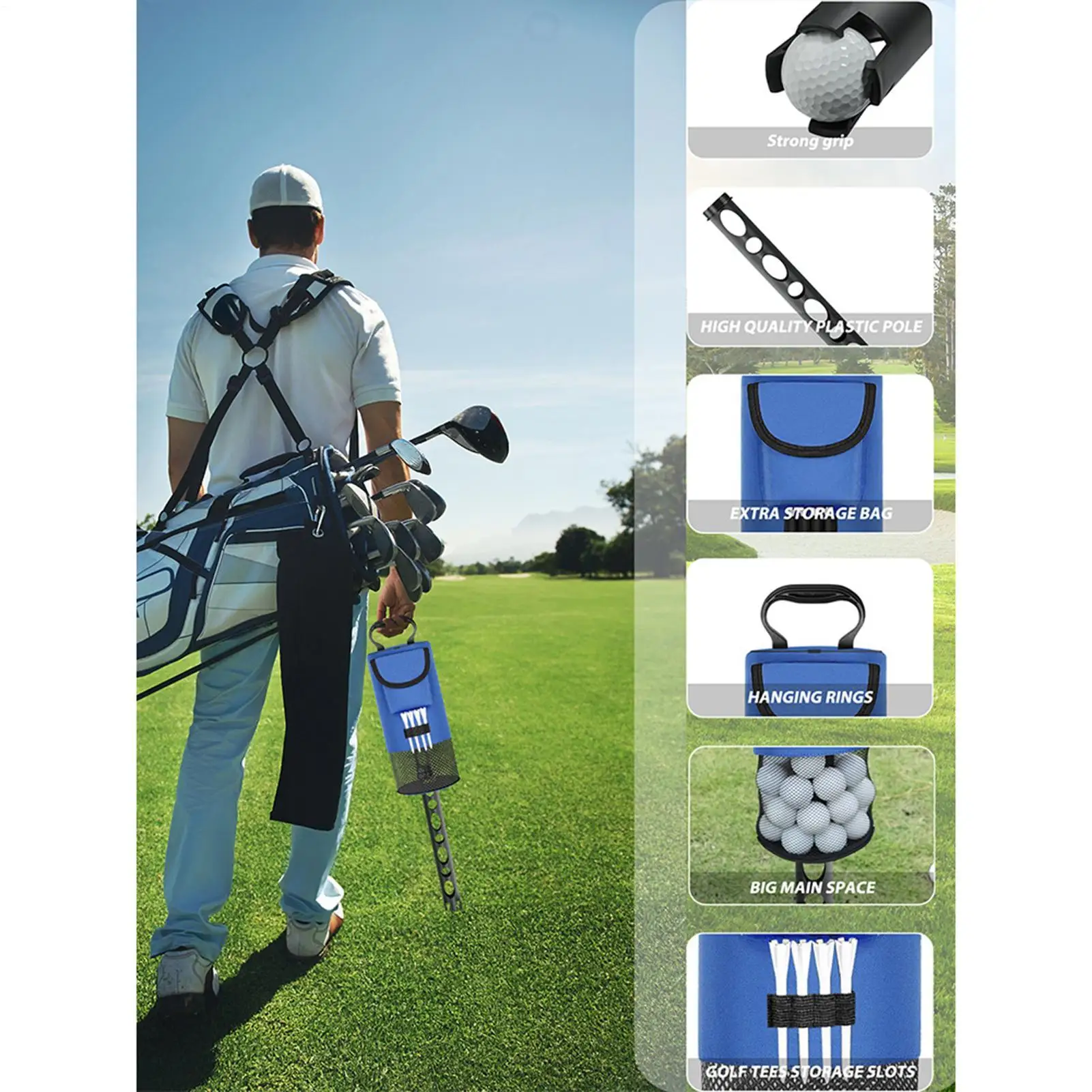 Shagger Bag For Golf Balls Large Capacity Removable Heavy Duty Nylon Cloth Holds 70 Balls Pocket Shagger For Men Women