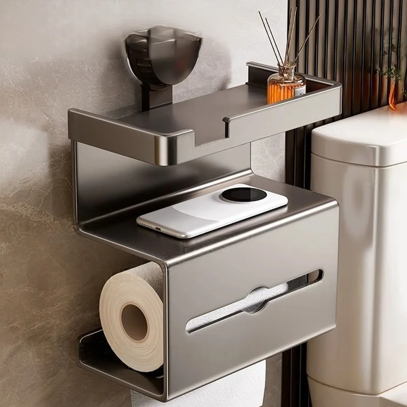 

Toilet Paper Holder Space Aluminum Wall Mounted Black Toilet Paper Roll Holder Bathroom Accessories Hardware Decor Storage Shelf