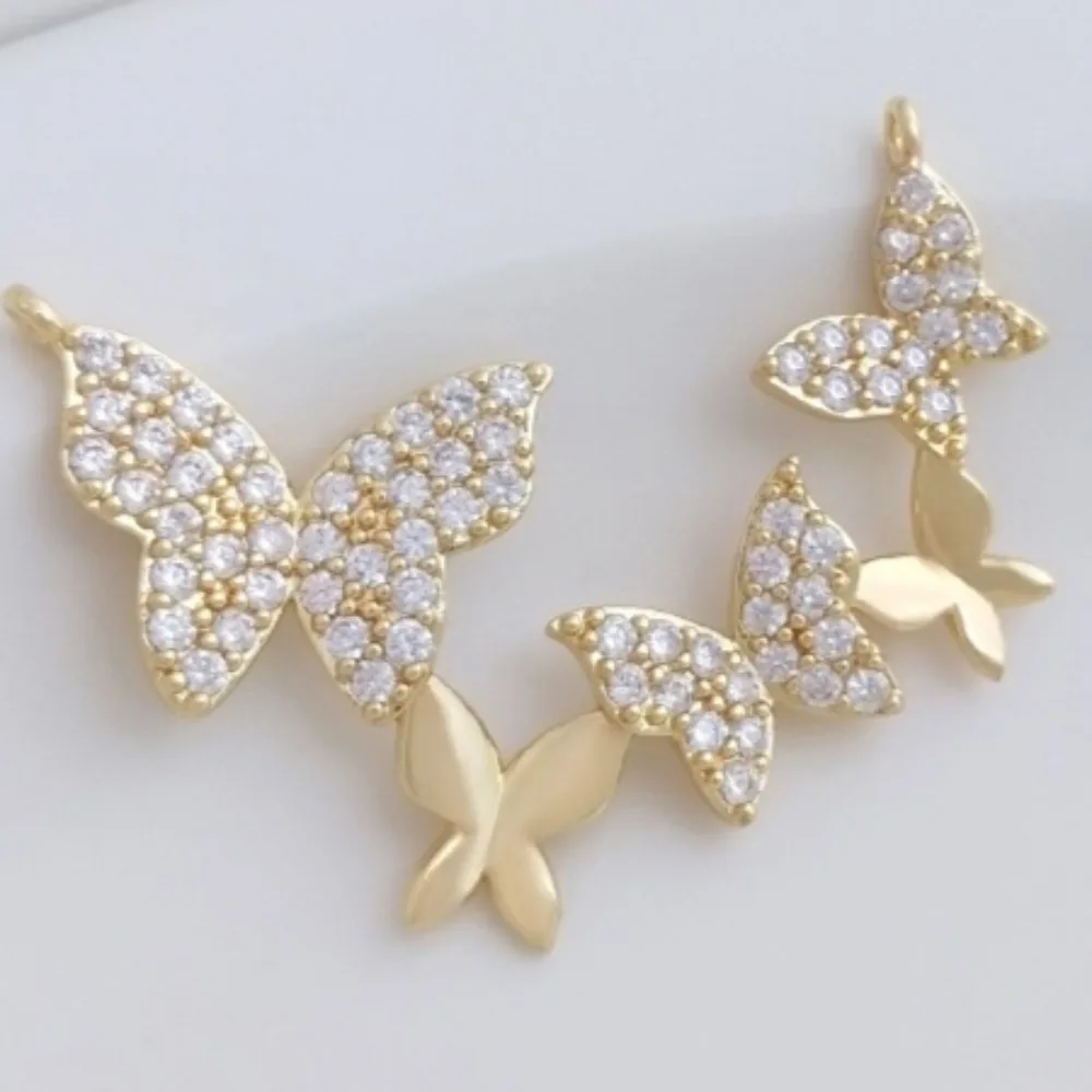 

Миниатюрные циркониевые медные подвески 14-каратного золота, четыре бабочки, двойной кулон, сделай сам, ручная работа, цепочка на ключицы, жемчужное ожерелье, кулон