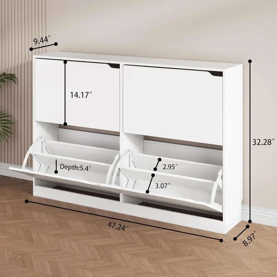 Hidden Shoe Storage Cabinet for Entryway with 4 Flip Drawers
