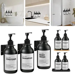 New Soap Dispenser Matte Black Wall Mounted Shampoo Shower Gel Refillable Empty Bottle with Label Tray Kitchen Accessories 500ML