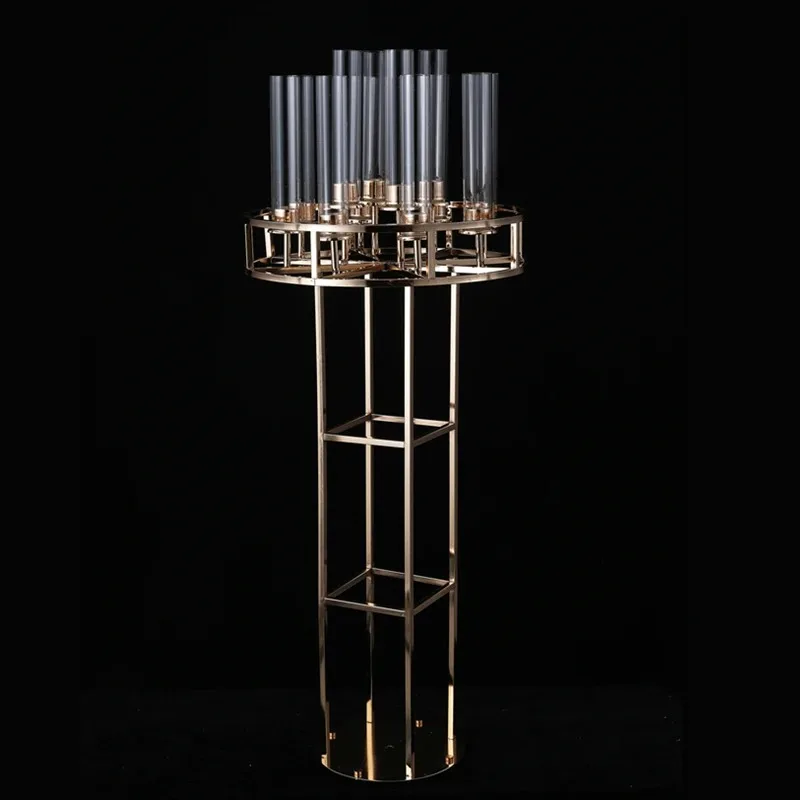 Metal Candelabra Gold Candle Holders 12 Heads Wedding Table Candle Stand Centerpieces For Party Hotel Vase Event DIY Decoration