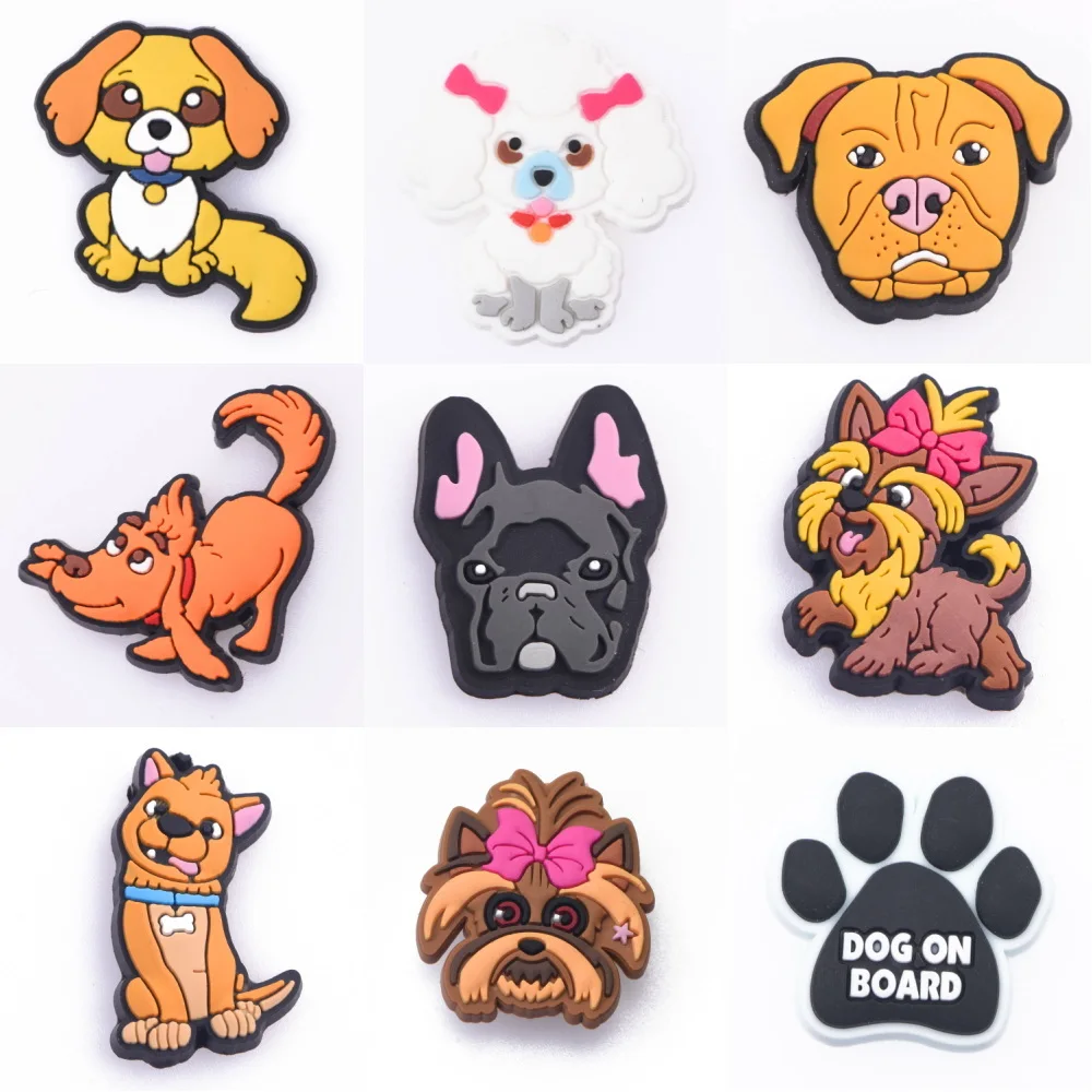 New Cute Cartoon Animals Shoe Decoration Charms Brown Black Dogs Shoe Charms White Claws Bracelet Accessories Halloween Gifts