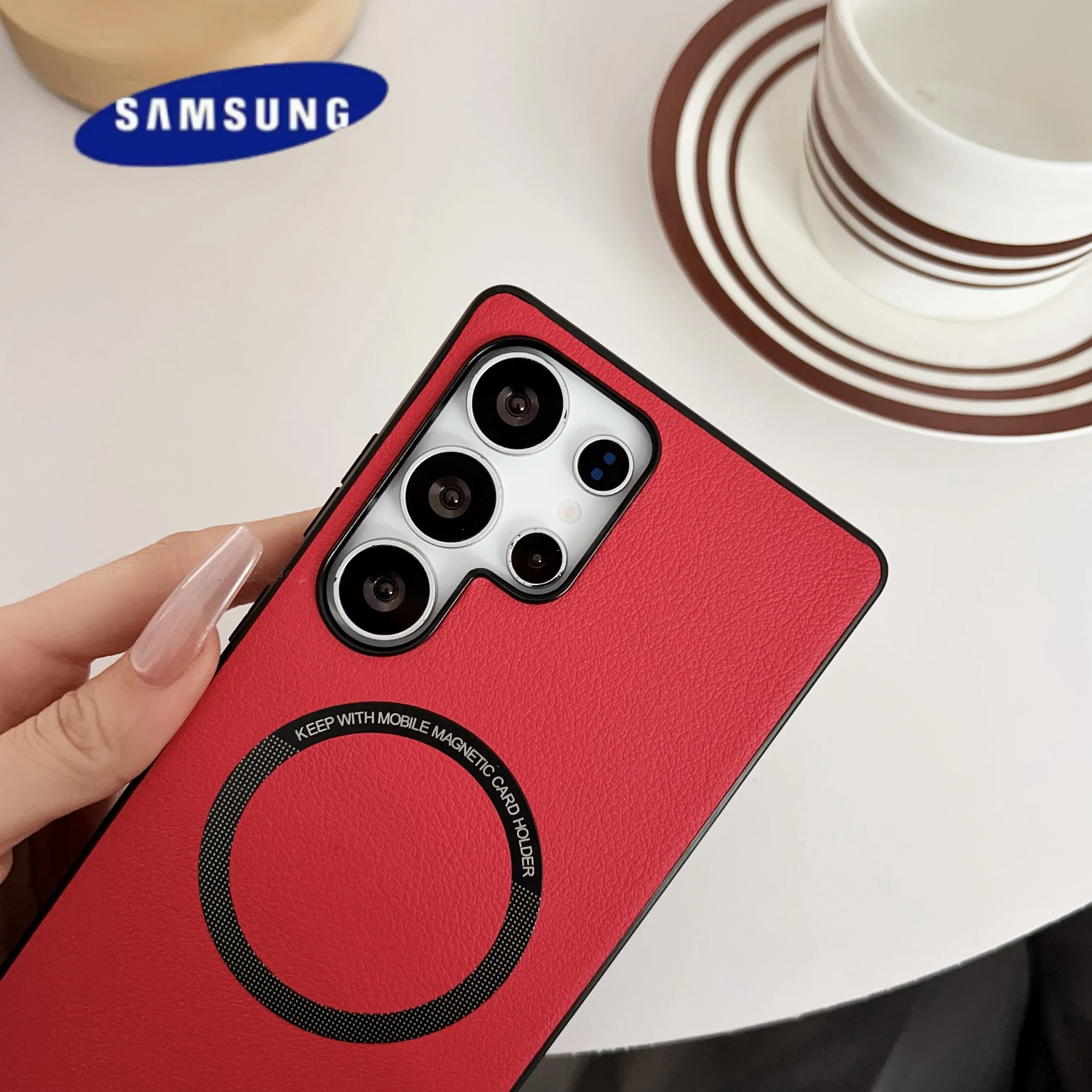 Leather Texture Magnetic For Magsafe Case For Samsung Galaxy S25 Ultra S24 Plus S23 FE S22 S21 S20 Note 20 Ultra A56 A72 Cover