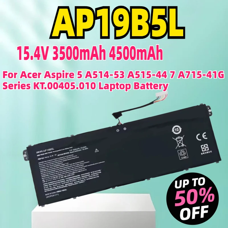 

New 3500mAh 4500mAh 15.4V AP19B5L For Acer Aspire 5 A514-53 A515-44 7 A715-41G Series KT.00405.010 Laptop Battery