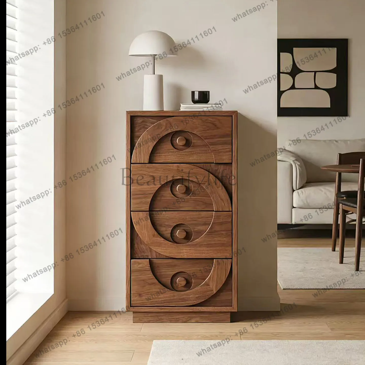 YJ new Chinese-style North American black walnut four-chest cabinet living room minimalist storage drawer cabinet
