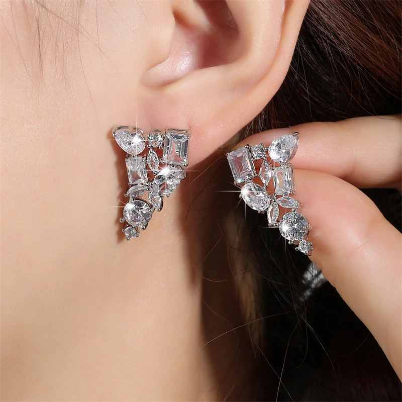 ZAKOL Irregular Marquise Zirconia Earrings for Women Shinny Geometric Square Water Drop CZ Earring Bridal Wedding Jewelry