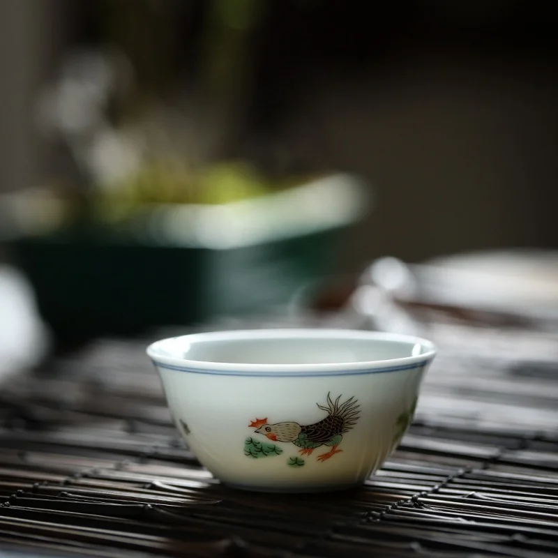 ★Pastel Museum Chicken Cup Set Jingdezhen Antique Color Tea Cup Qianlong Pastel Chinese Tea Cup