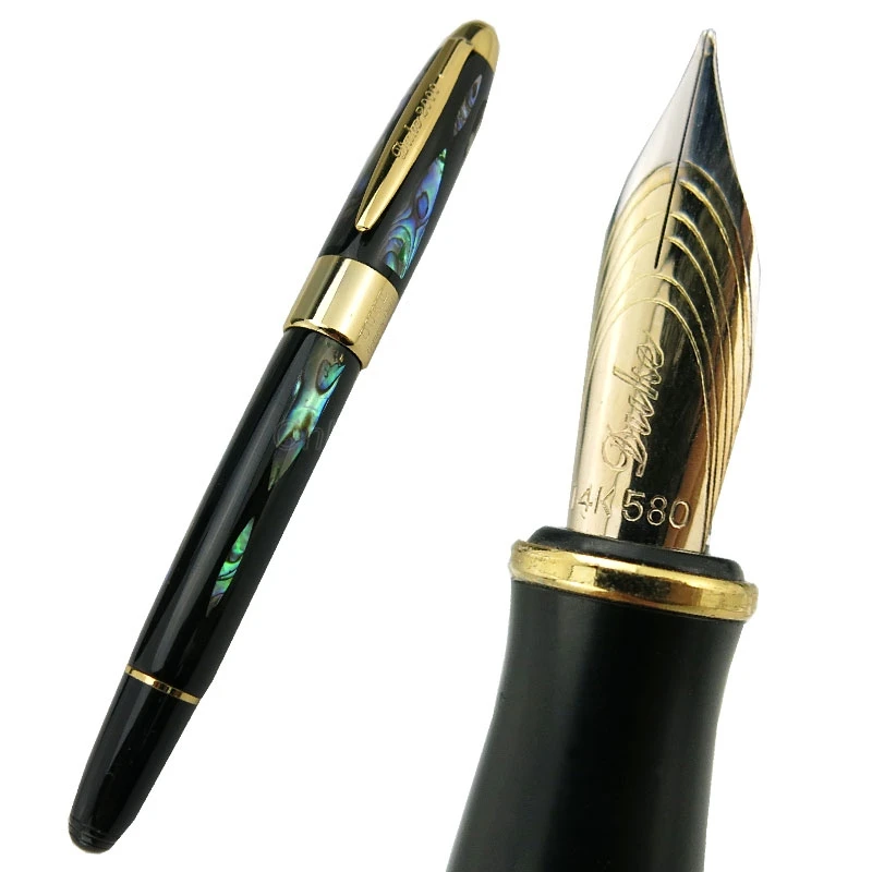 Duke 14K Gold Nib Fountain Pen Bright Pearl In The Dark Green Sea 0.5mm Fine Nib W/Gift Box Writing Gift Pen Set