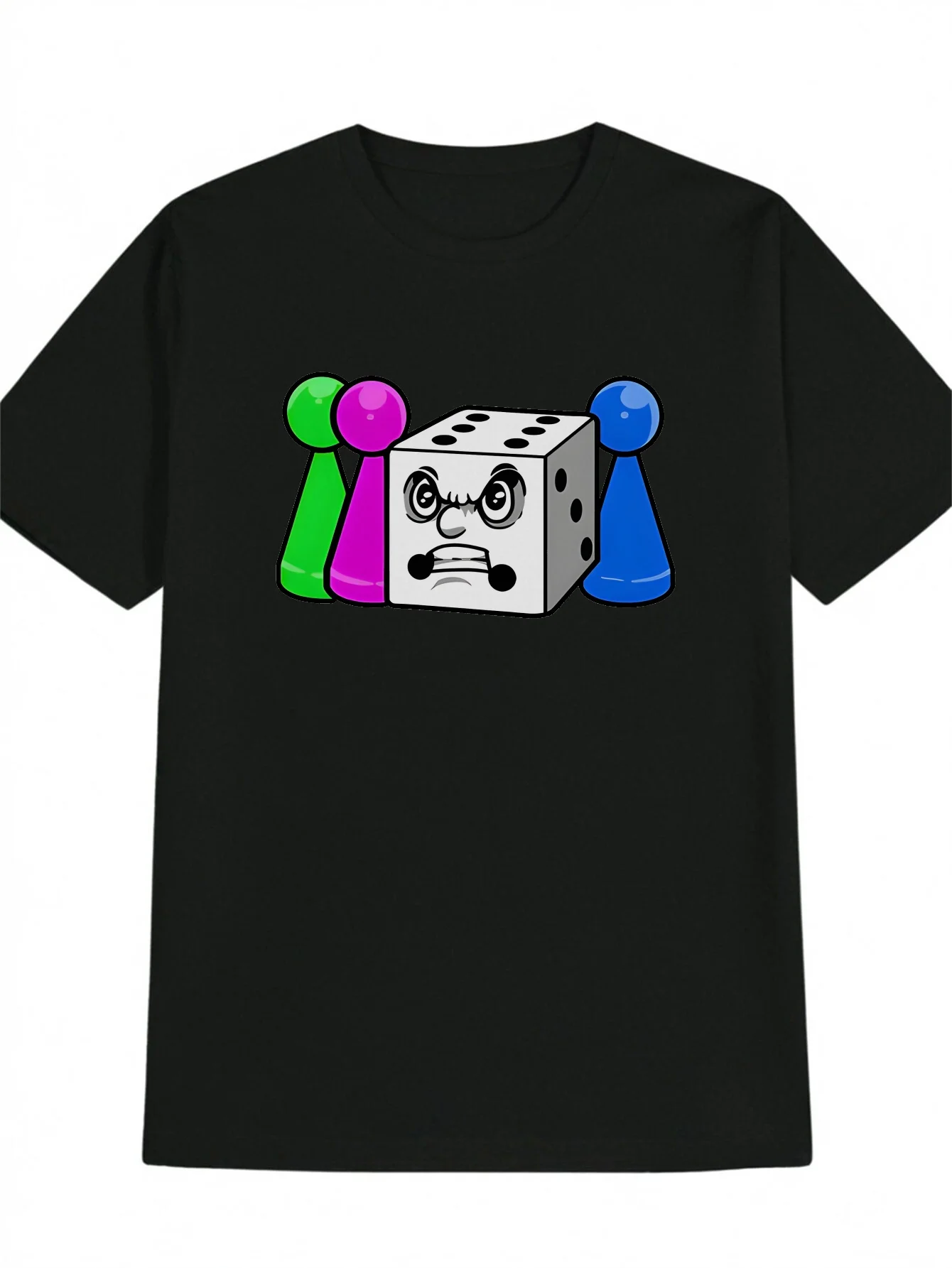

Men's Casual Graphic T-Shirt with Angry Six-Sided Dice Print Round Neck Tee Regular Fit Top for Gaming Enthusiasts