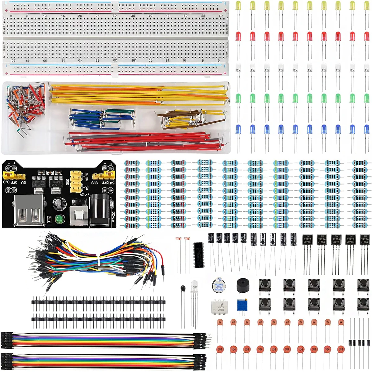 DIY Electronic Component Kit for Arduino 830 Point Breadboard LED Light Jumper Wire Resistor Capacitor Assortment