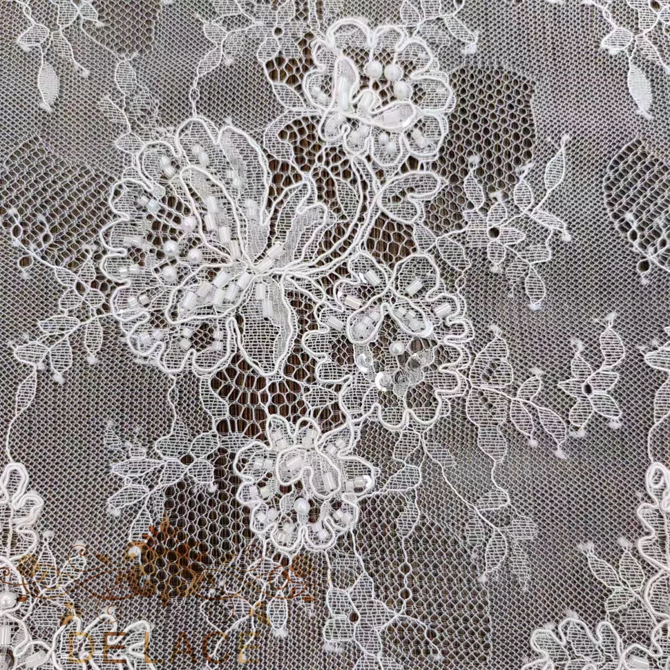 RX 섬세한 꽃 자수 속눈썹 프렌치 레이스 샹티이 레이스 코드 웨딩 드레스 비즈 레이스 원단
