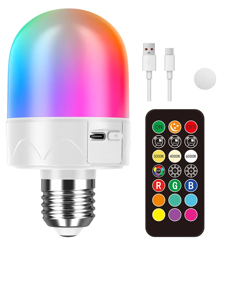 

Light Bulb with Battery 12 Colours with Remote Control E27 3-Colour Temperatures USB-C Rechargeable Bulb with Timing Function