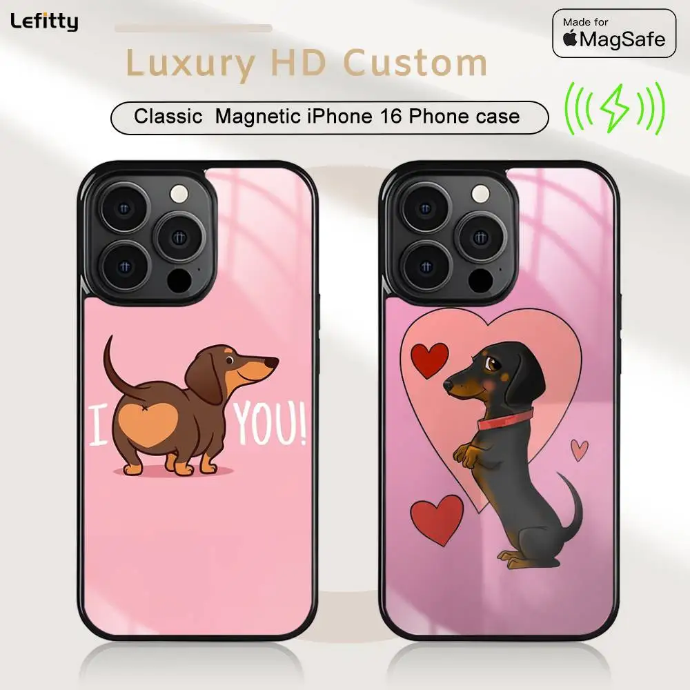 

1PC Cute Dachshund Phone Case For iPhone 16 15 14 13 12 11 Pro Max Plus Mini Magsafe Charging Cover Magnetic Hard Shell