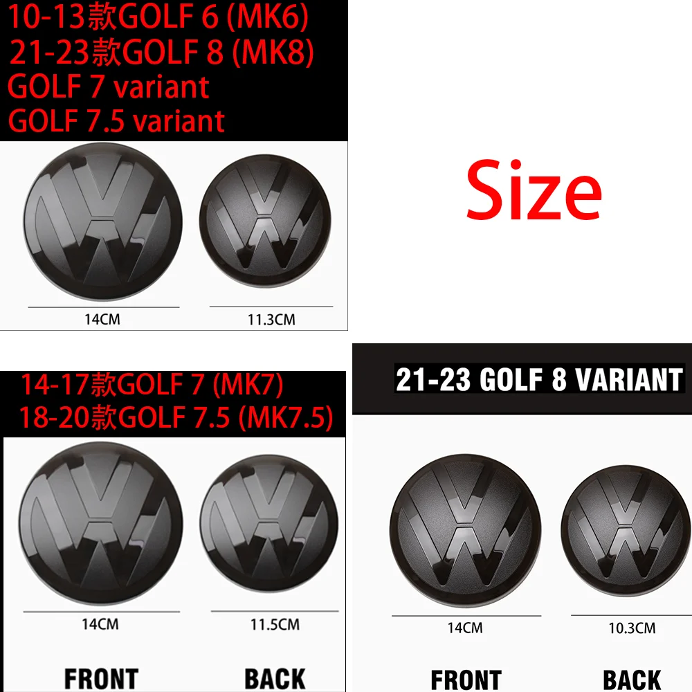 자동차 전면 그릴 배지 후면 트렁크 엠블럼 뚜껑 커버 로고 스티커, 폴로 골프 6, 7, 8, VARIANT PASSAT CC, VW 자동차 액세서리, 블랙