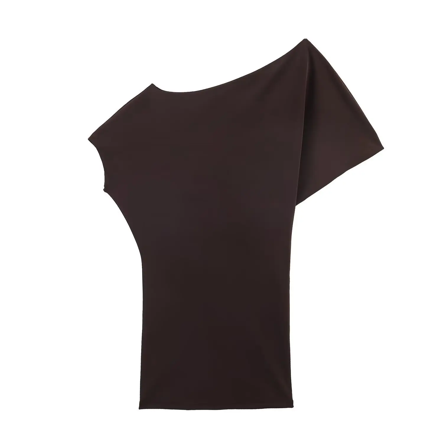 Damen-Minikleid, dunkelbraun, One-Shoulder-Oberteil, ärmellos, schmale Passform, figurbetontes Freizeit-T-Shirt für den täglichen Gebrauch, charmantes Kleid 4SPB