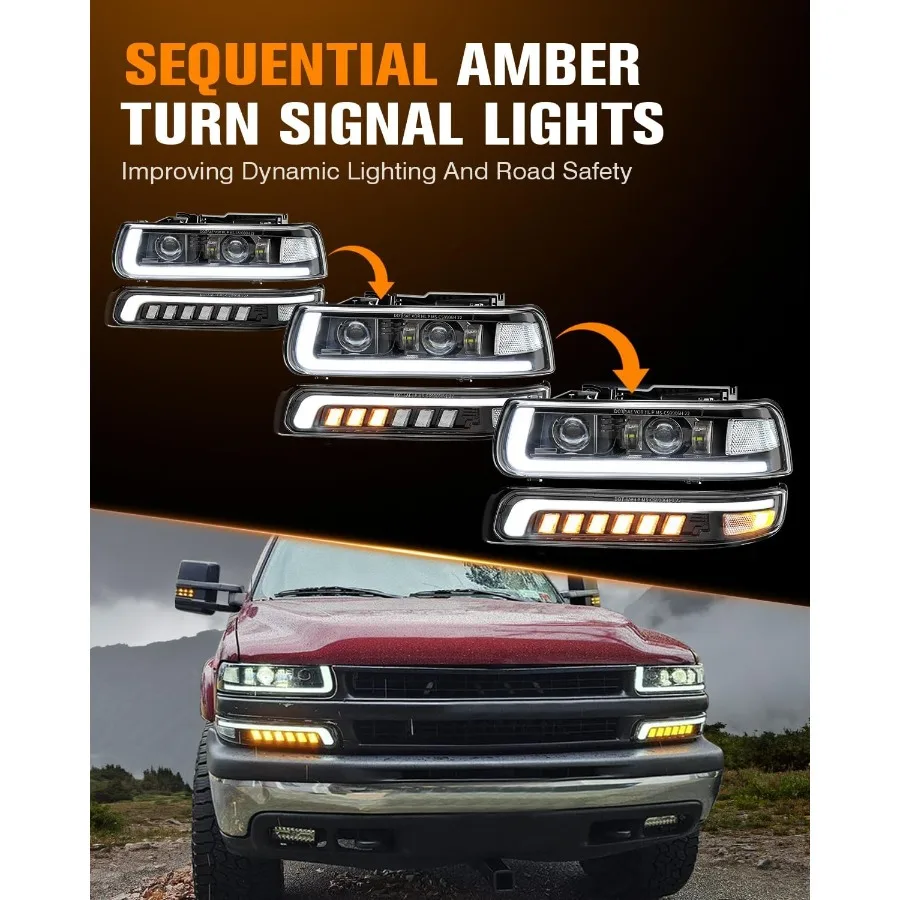 مجموعة المصابيح الأمامية LED للمصابيح الأمامية لاستبدال 19992002 تشيفي سيلفرادو 20002006 الضواحي 0006 تاهو إشارة الانعطاف المتتابعة #2