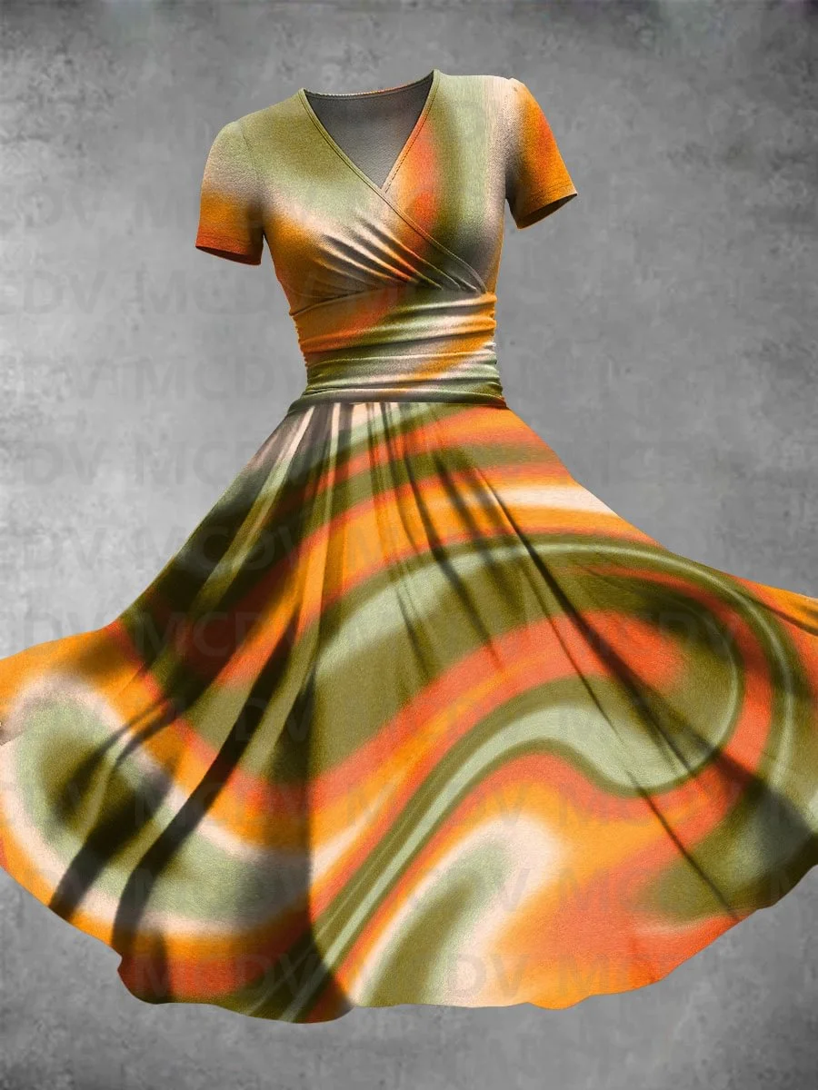 Women's Rainbow Collage Art Maxi Dress 3D Printed Sexy V-neck Dress Female Dresses