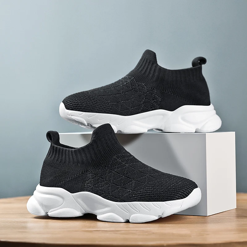 Casual Children Shoes for Boy Breathable Knit Sock Sneakers for Kids Lightweight Comfortable Slip Ons Shoes for Girls
